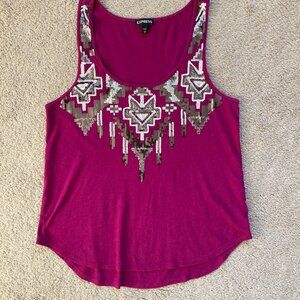 Express Aztec sequin fuchsia tank top size small